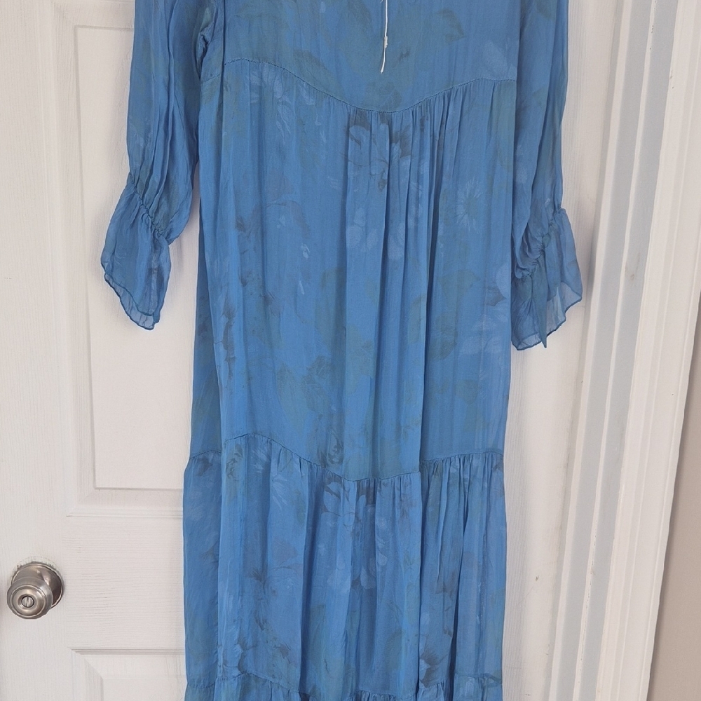 GUISY Blue Sheer Maxi Dress - Lightweight Layered Women's Dress - Picture 5 of 14